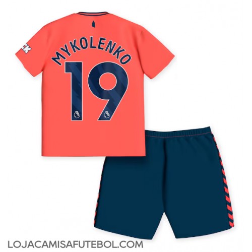 Camisa de Futebol Everton Vitaliy Mykolenko #19 Equipamento Secundário Infantil 2023-24 Manga Curta (+ Calças curtas)